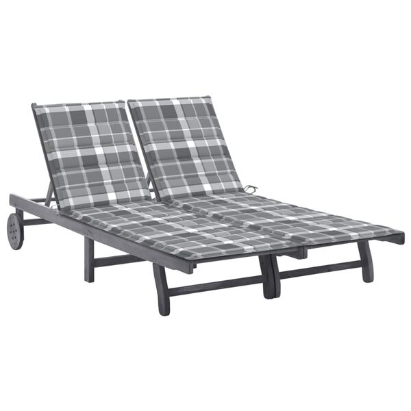 vidaXL Sunlounger Grey Solid Acacia wood 2-Person Adjustable Armrests