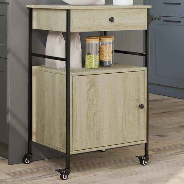 vidaXL Kitchen Trolley Sonoma Oak 22"x16.9"x35.2" Engineered Wood
