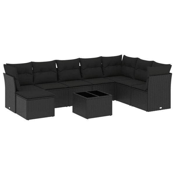 vidaXL Garden Sofa Set Black PE Rattan Large Adjustable Feet