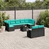 vidaXL 10 Piece Patio Sofa Set with Cushions Black Poly Rattan