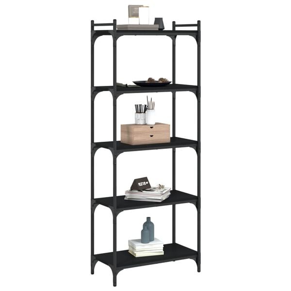 vidaXL Bookcase Black Engineered wood, metal 23.6x11.8x60.6 in