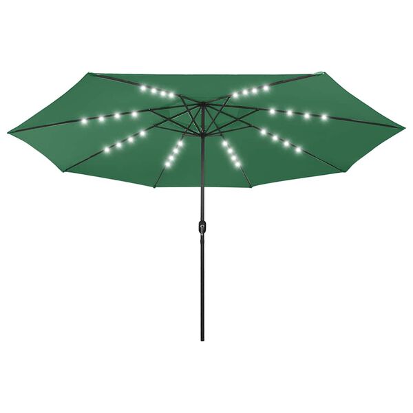 vidaXL Garden Parasol with LED Lights and Metal Pole 157.5" Green