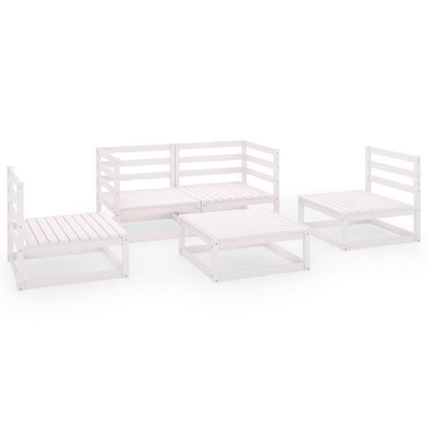 vidaXL Garden Lounge Set White Solid pine wood 5 Piece Set Modular