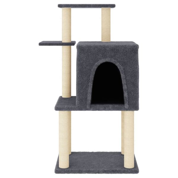 vidaXL Cat Tree Dark Grey Engineered Wood, Plush, Sisal 38.2 in Durable