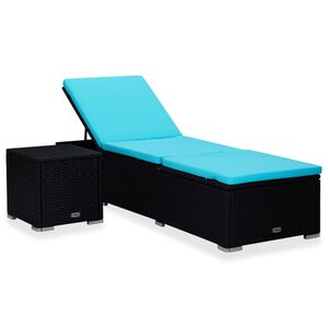 vidaXL Sun Lounger Black, Blue PE Rattan, Powder-Coated Steel, Polyester