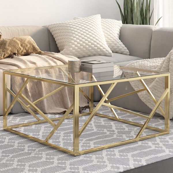 vidaXL Coffee Table Gold Stainless Steel Medium Coffee Table Square
