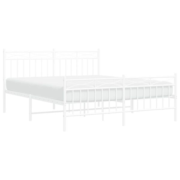 vidaXL Bed Frame White Powder-Coated Steel King Size Bed Frame