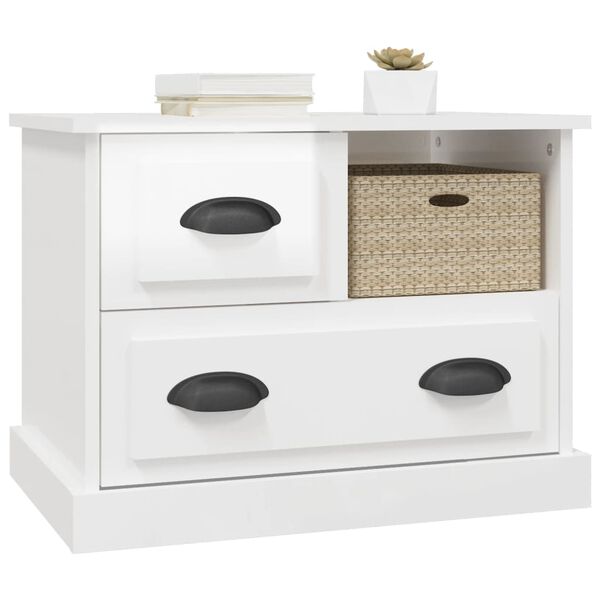 vidaXL Bedside Cabinet High gloss white Engineered wood Medium