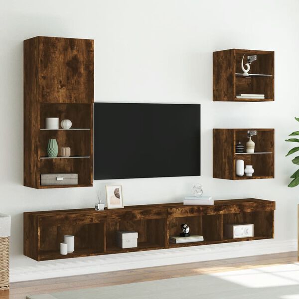 vidaXL 5 Piece TV Wall Units with LED Smoked Oak Engineered Wood