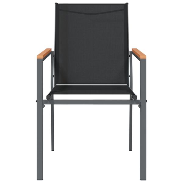 vidaXL Garden Chair Set of 4 Black Textilene, powder-coated steel, WPC