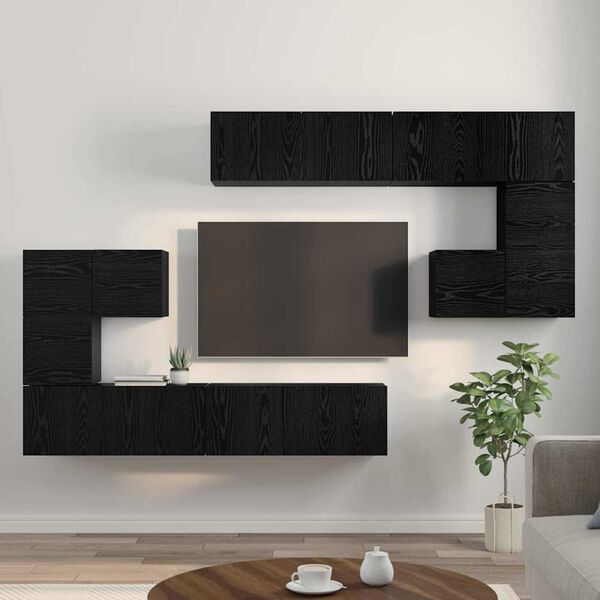 vidaXL TV Units Wall-mounted 4 pcs Black Oak Engineered wood