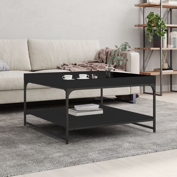 vidaXL Coffee Table Black Engineered wood, iron 31.5x31.5x17.7 in