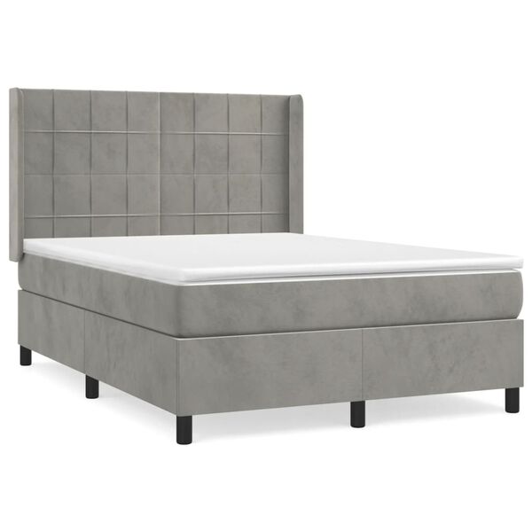 vidaXL Box Spring Bed with Mattress Light Gray 53.9"x74.8" Full Velvet