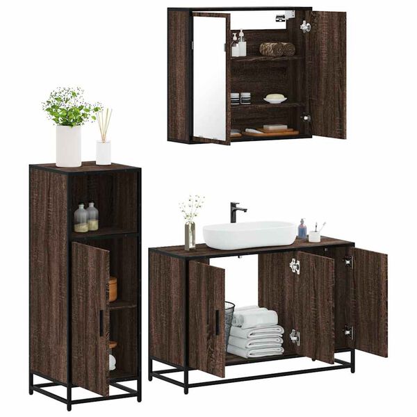 vidaXL Bathroom Furniture Set Brown Oak Engineered wood, metal, glass