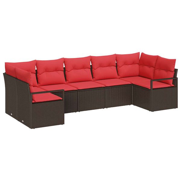vidaXL Sofa Set with Cushion 7 pcs Brown Poly Rattan