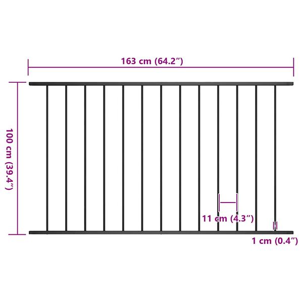 vidaXL Fence Panel Powder-coated Steel 5.6x3.3' Black