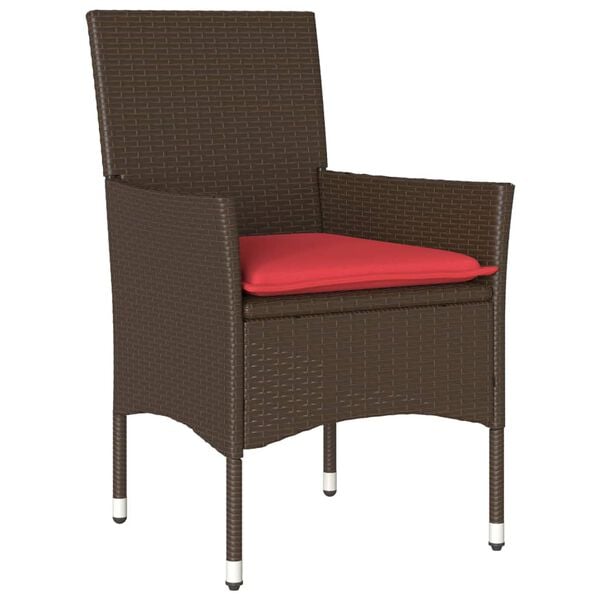 vidaXL Patio Chairs with Cushions 2 pcs Brown Poly Rattan