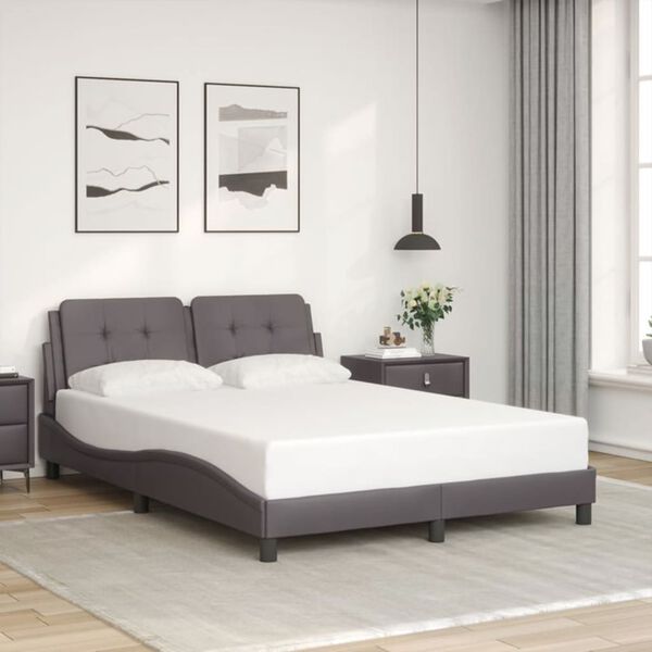 vidaXL Bed Frame Grey Faux leather, Metal, Solid pine wood, Plywood Full