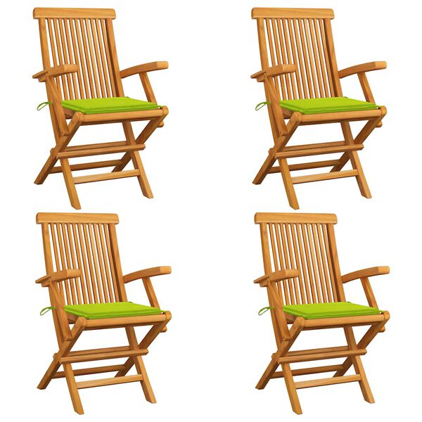 vidaXL Patio Chairs with Bright Green Cushions 4pcs Solid Teak Wood
