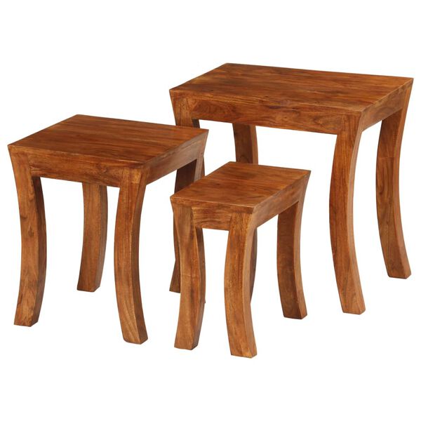 vidaXL Nesting Table Brown with a honey touch finish Solid acacia wood