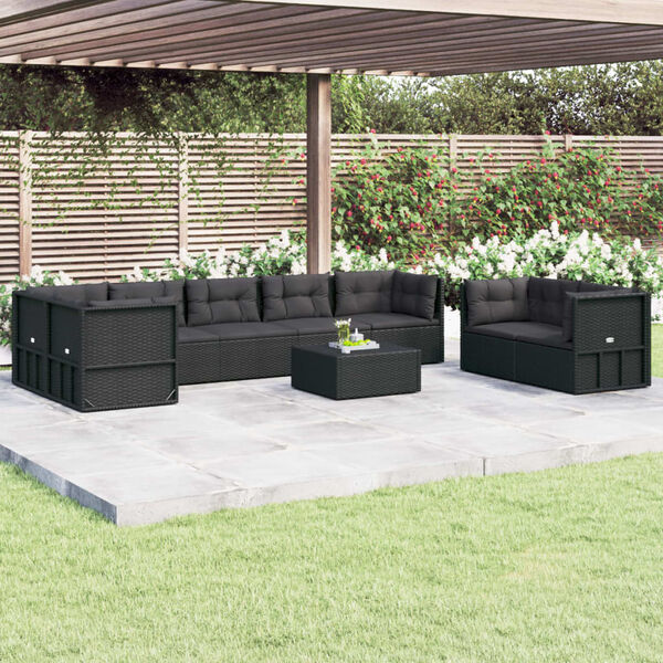 vidaXL Garden Lounge Set Black PE rattan, powder-coated steel Modular