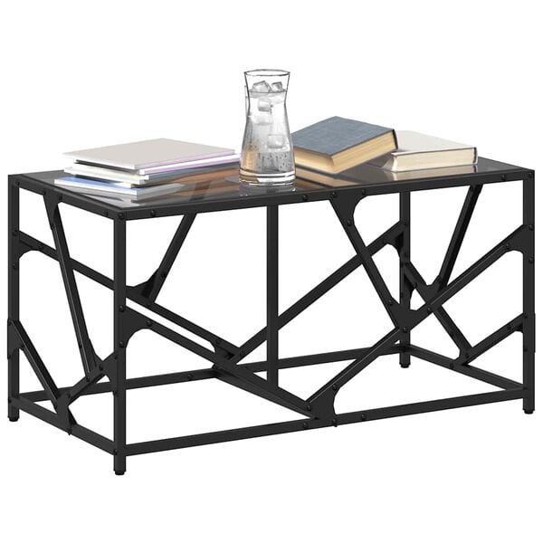 vidaXL Coffee Table Black Engineered wood, steel, glass Small Durable