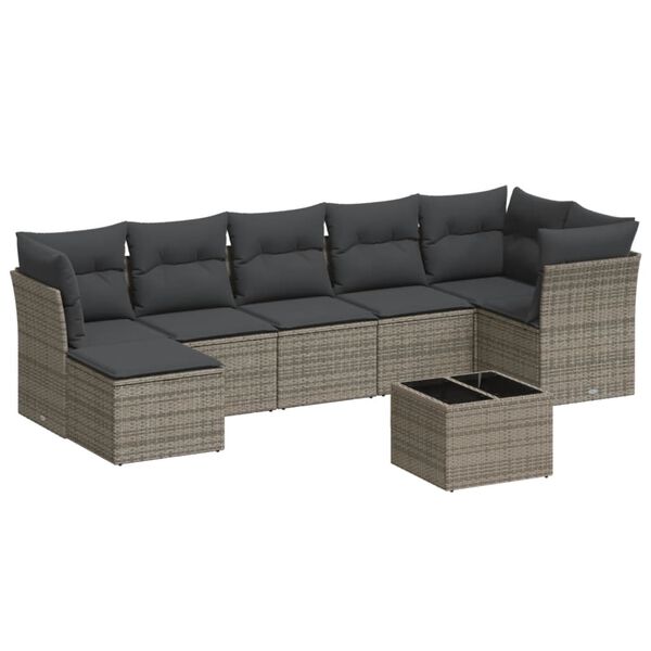 vidaXL Garden Sofa Set Grey PE rattan, powder-coated steel Large