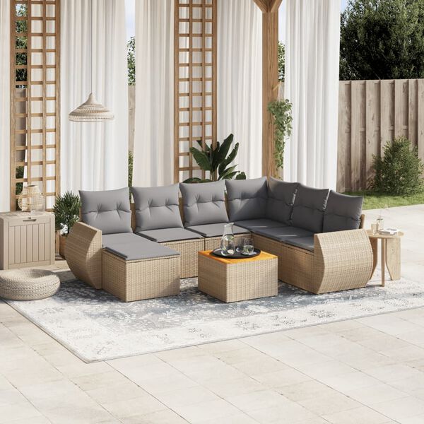 vidaXL Garden Sofa Set Beige, Light grey (cushions)