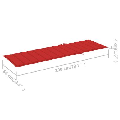 Red portable lounge mat with dimensions 200 cm by 60 cm