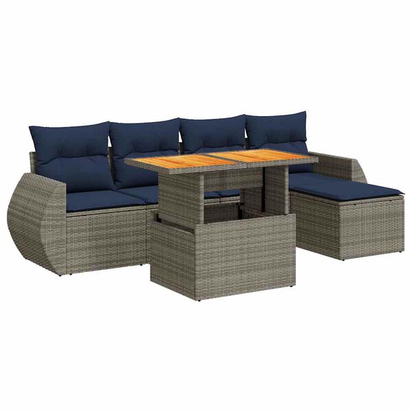 vidaXL 6 Piece Patio Sofa Set with Cushions Gray Poly Rattan