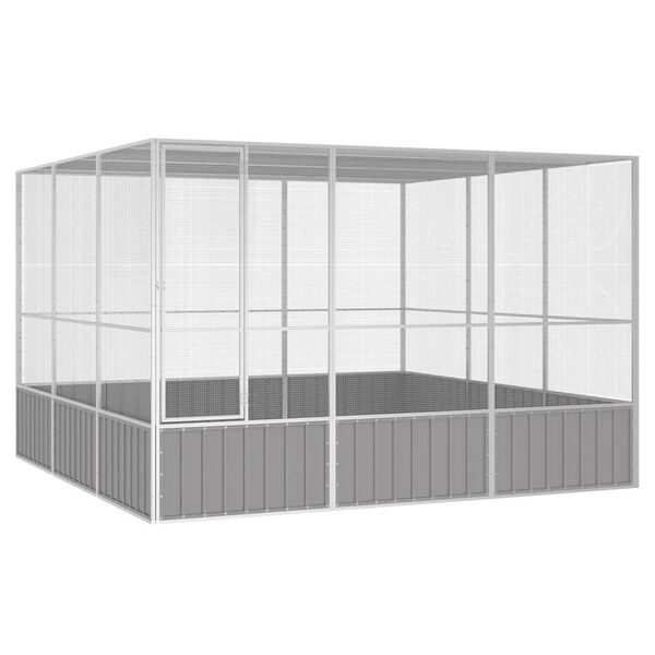 vidaXL Bird Cage Grey Galvanized Steel Large Bird Cage Rectangular
