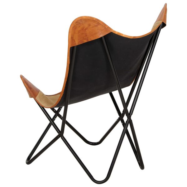 vidaXL Butterfly Chair Brown Genuine leather, canvas, powder-coated iron