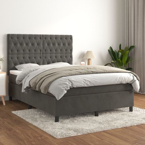 vidaXL Box Spring Bed Dark grey, White