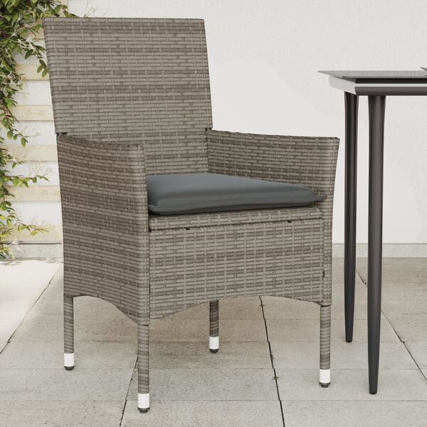 vidaXL Patio Chairs with Cushions 2 pcs Grey Poly Rattan