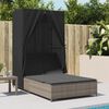 vidaXL Double Sun Lounger with Roof and Curtains Grey Poly Rattan