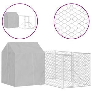 vidaXL Outdoor Dog Kennel Silver Galvanized steel, Polyethylene