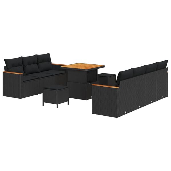 vidaXL Garden Sofa Set with Cushion 10 pcs Black Poly rattan