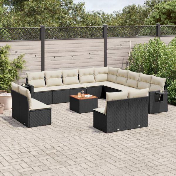 vidaXL Garden Sofa Set Black and Cream White