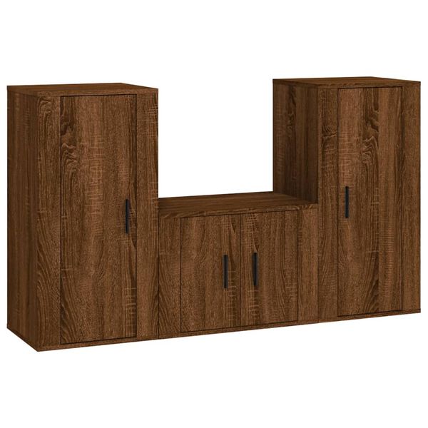 vidaXL TV Cabinet Set Set of 3 Brown Oak Engineered Wood Medium