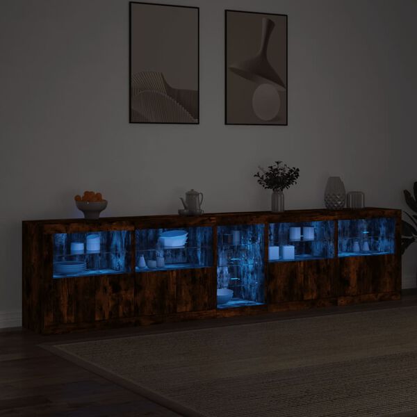 vidaXL Sideboard with LED Lights Smoked Oak 111.4"x14.6"x26.4"