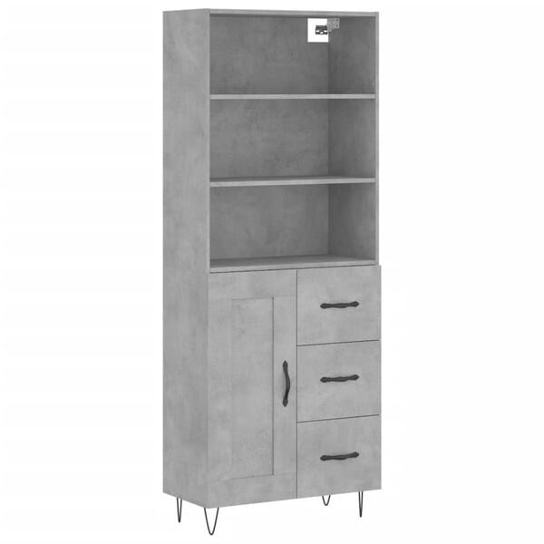 vidaXL Highboard Concrete Gray Engineered Wood and Metal Large Highboard
