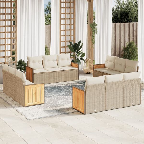 vidaXL Garden Sofa Set Beige PE Rattan Large Modular Garden Sofa Set