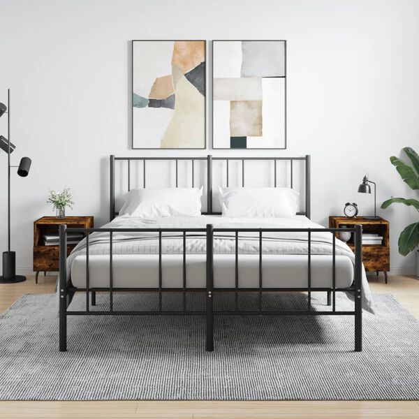 vidaXL Bedside Cabinet Set of 2 Smoked oak Engineered wood, iron, aluminum