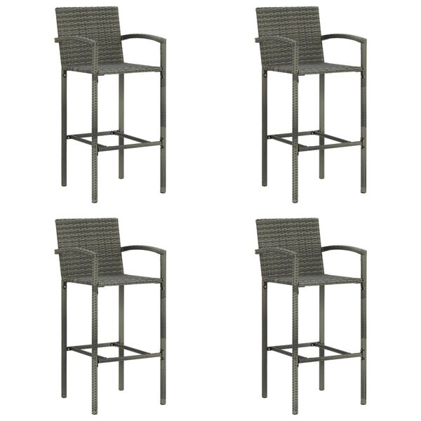 vidaXL Bar Stool Set of 4 Grey PE rattan, powder-coated steel Medium