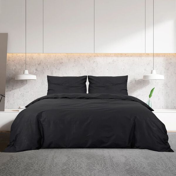 vidaXL Duvet Cover Set Black 100% Cotton 55.1 x 78.7 in Lightweight