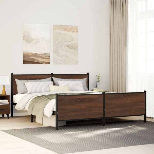 vidaXL Bed Frame Brown Oak Steel Full Bed Frame Rectangular