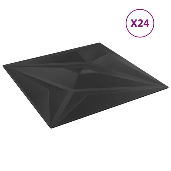 vidaXL Wall Panels 24 pcs Black 19.7"x19.7" XPS 64.6 ft&sup2; Star