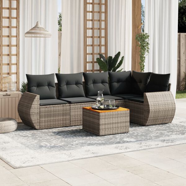 vidaXL Garden Sofa Set Grey PE Rattan Large Removable Covers