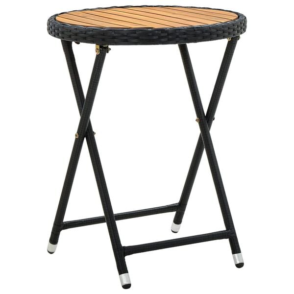 vidaXL Tea Table Black PE Rattan Small Foldable Tea Table Round
