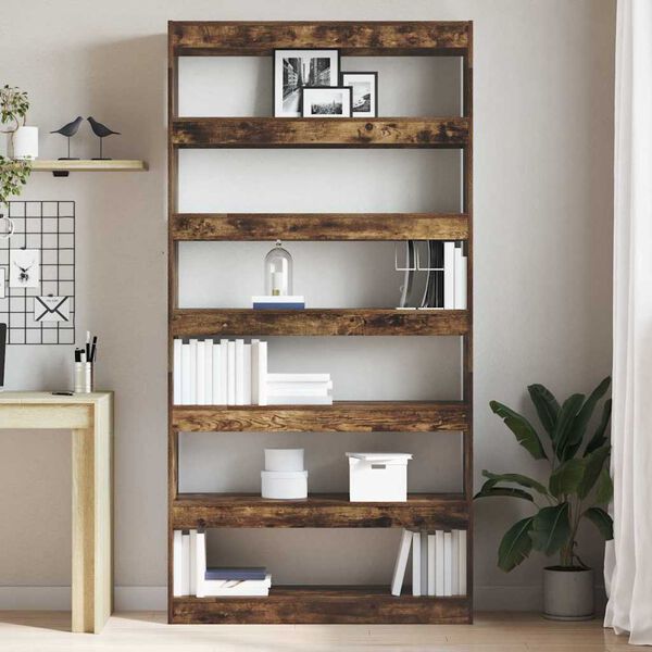 vidaXL Book Cabinet Smoked Oak 39.37 x 11.81 x 77.95 in